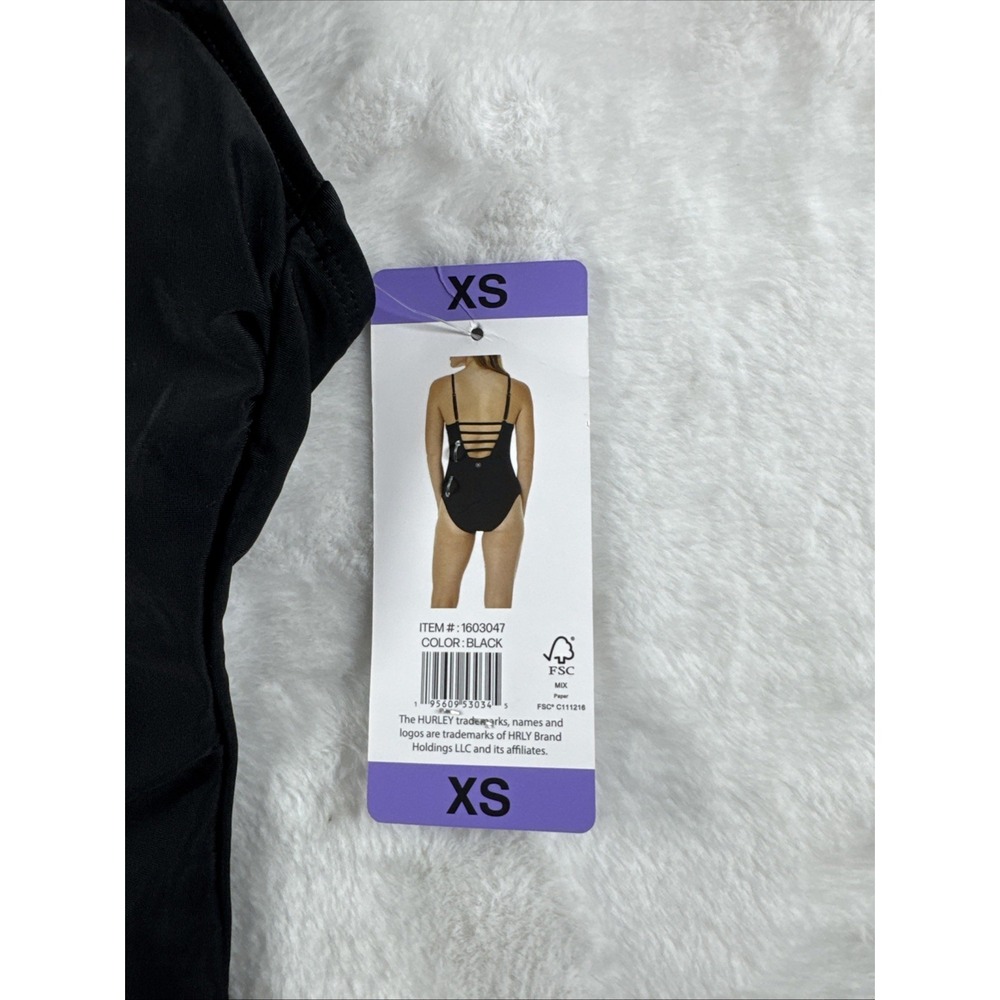 Hurley One-Piece Swimsuit UPF 50+ Stretch  Strappy Back Shelf Bra Black Size XS - Picture 5 of 8